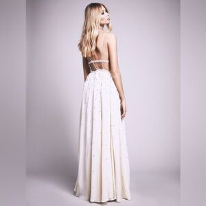 Free People Beige Silver Screen Rhinestone Strappy Open Back Layered Maxi Dress